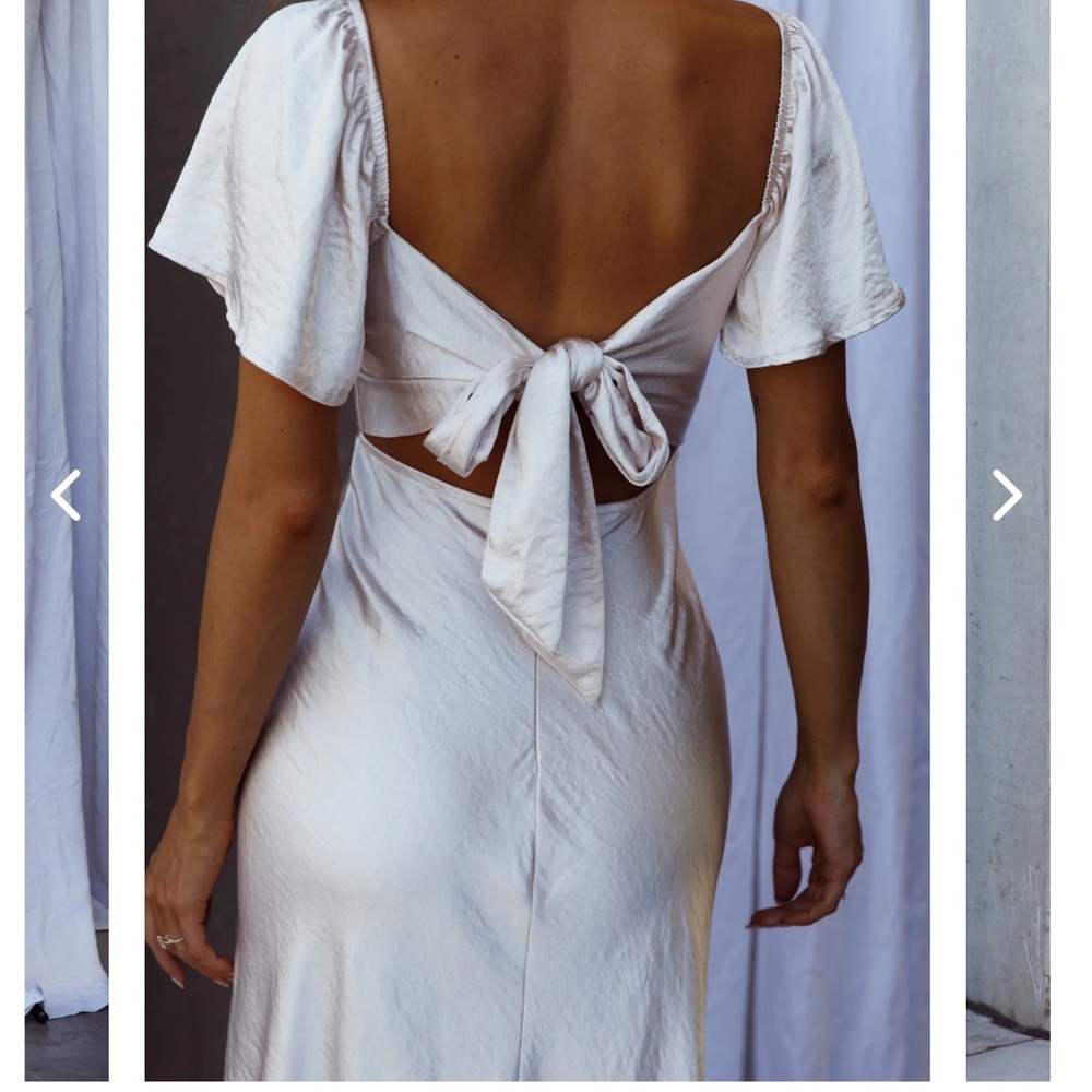 TIED BACK ASYMMETRICAL MIDI-DRESS CHAMPAGNE - Picture 3 of 5